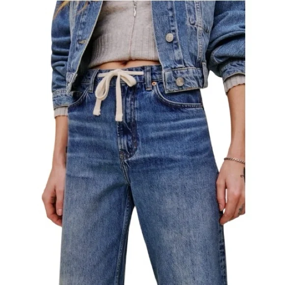 REFORMATION Cary Drawstring Waist Slouchy Wide Leg Denim Jeans Women's Size 32